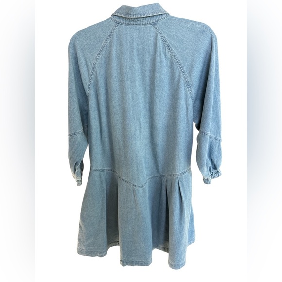 Le La Lo Chambray Light Wash Denim Cotton Shirt Dress Women's Medium Pockets - Picture 5 of 7